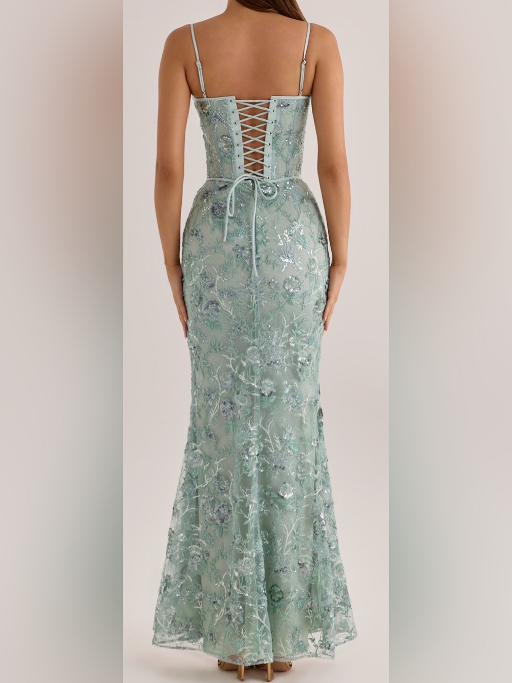 NEW House of Cb Naima Hand Beaded Corset Jade Green Gown Sz S - Picture 4 of 15